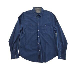 Calvin Klein Jeans Shirt Men's L Navy Blue Plaid Button Down Pockets EUC Luxe